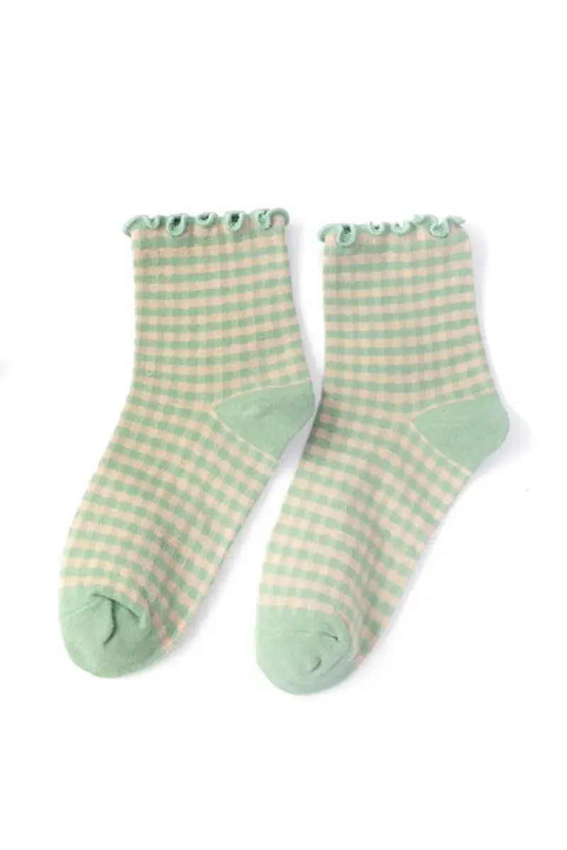 Lettuce Edge Plaid/Gingham (Avocado Green) Ankle Socks