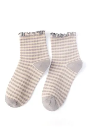 Lettuce Edge Plaid/Gingham (Grey) Ankle Socks