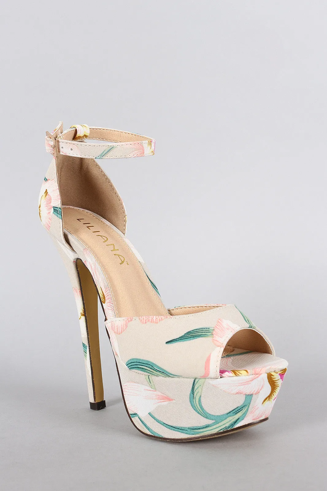 Liliana Floral Ankle Strap Stiletto Platform Pump