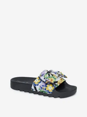 LUNA BLU Black Floral Pattern Slides