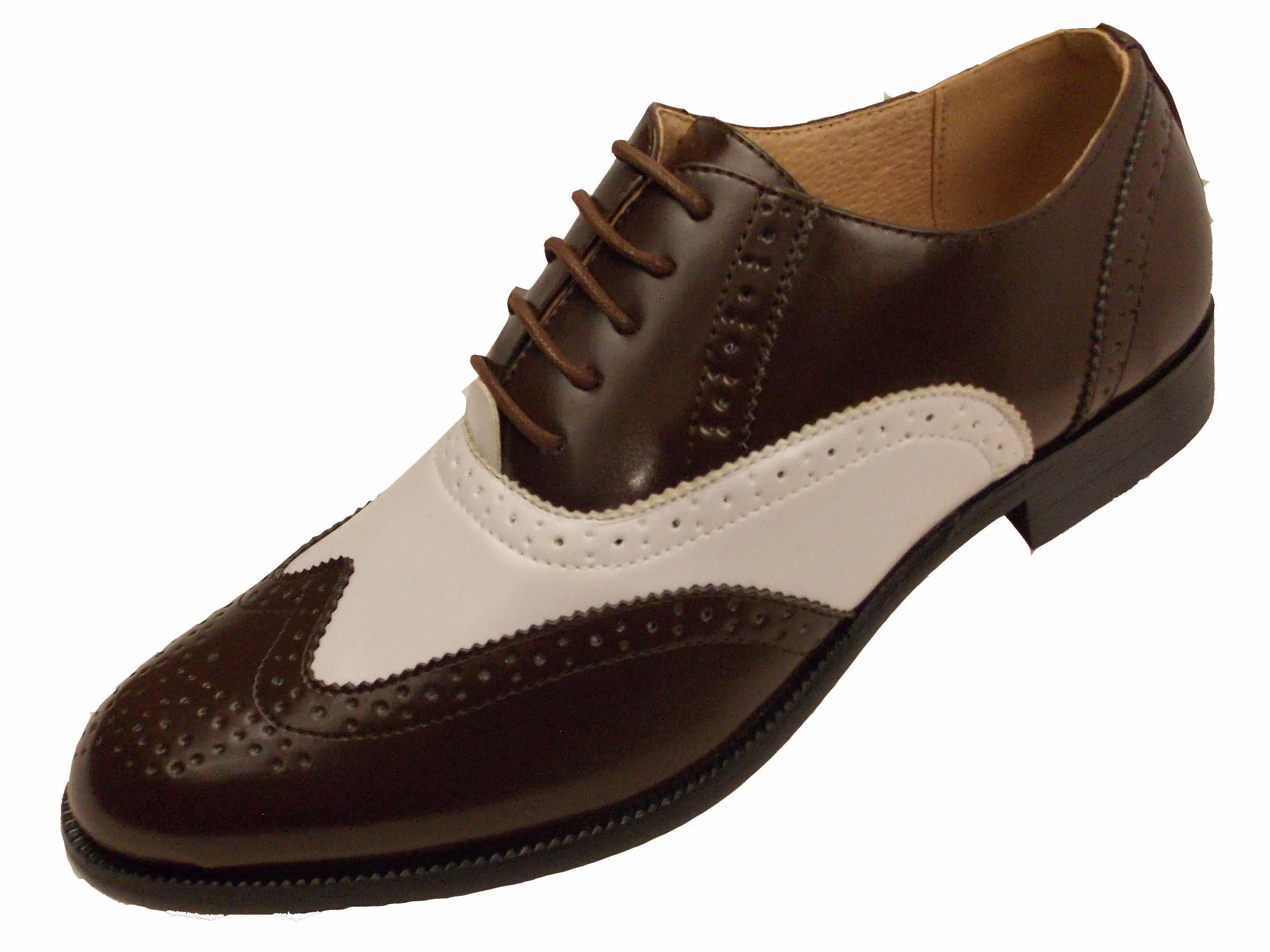 Majestic Men's Wingtip Two Tone Oxford Brown and White Spectator Dress Shoes