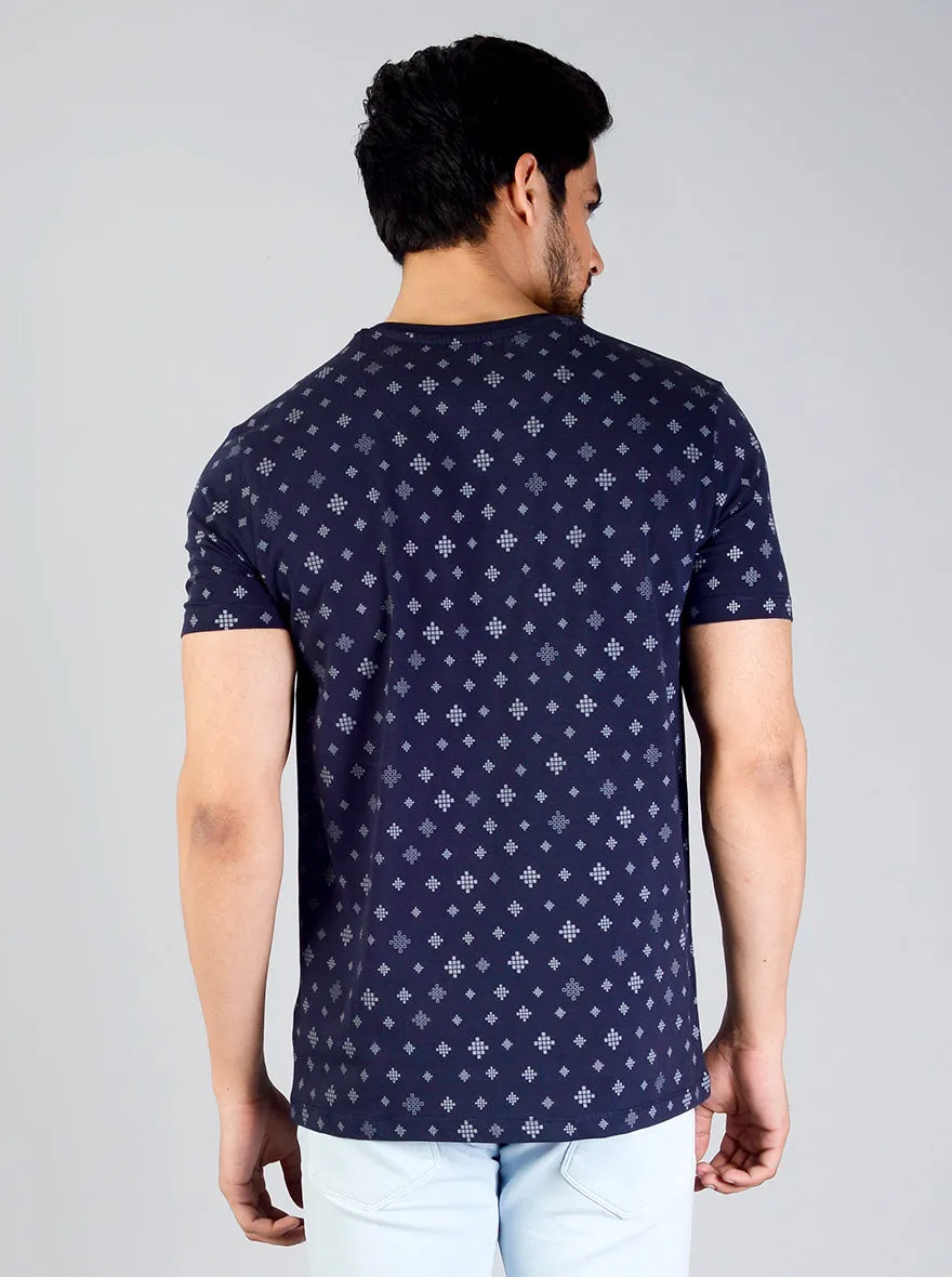 Medieval Blue Printed Slim Fit T-shirt | JadeBlue