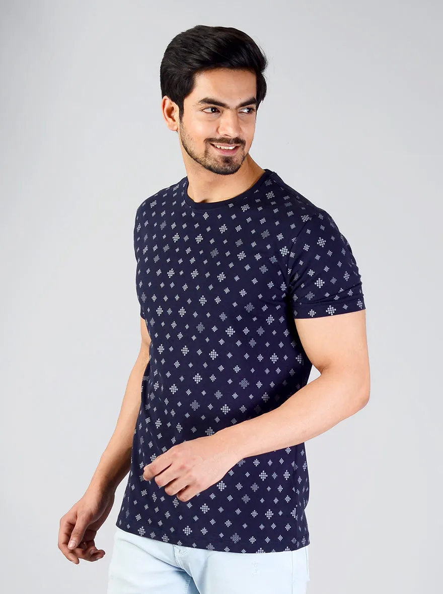 Medieval Blue Printed Slim Fit T-shirt | JadeBlue