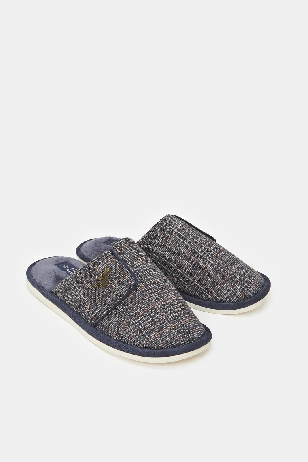 Men Charcoal Checkered Mule Slipper