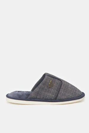 Men Charcoal Checkered Mule Slipper