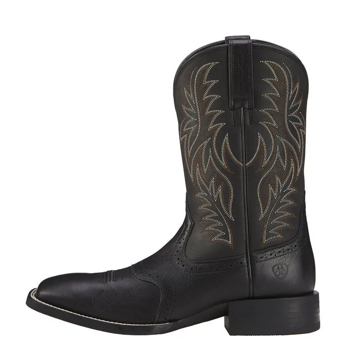 Men's Ariat Sport Wide Square Toe Black Western Boot