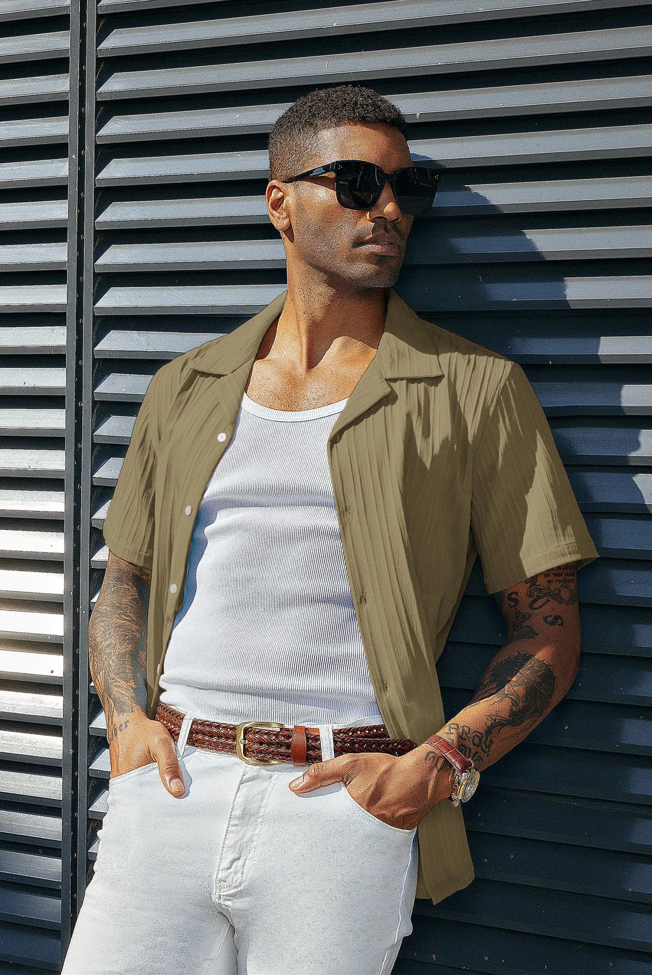 Men's Casual Button Down Shirts Short Sleeve Summer Shirts Wrinkle-Free Shirts Textured Beach Shirts