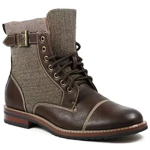 Mens M-808566 Tweed Lace Up Cap Toe Dress Fashion Ankle Boots