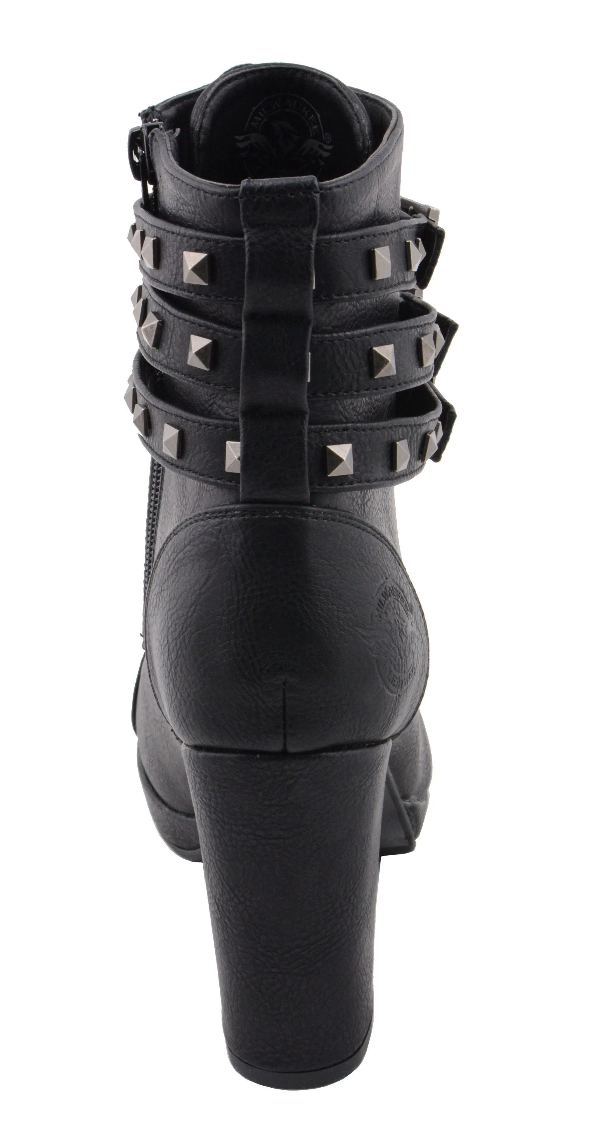 Milwaukee Leather MBL9417 Women's Black Lace-Up Fashion Boots with Triple Strap Studded Accents