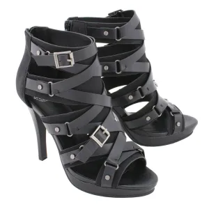 Milwaukee Leather MBL9451 Women's Black Fashion Casual Stiletto Heeled Sandals with Ankle Strap