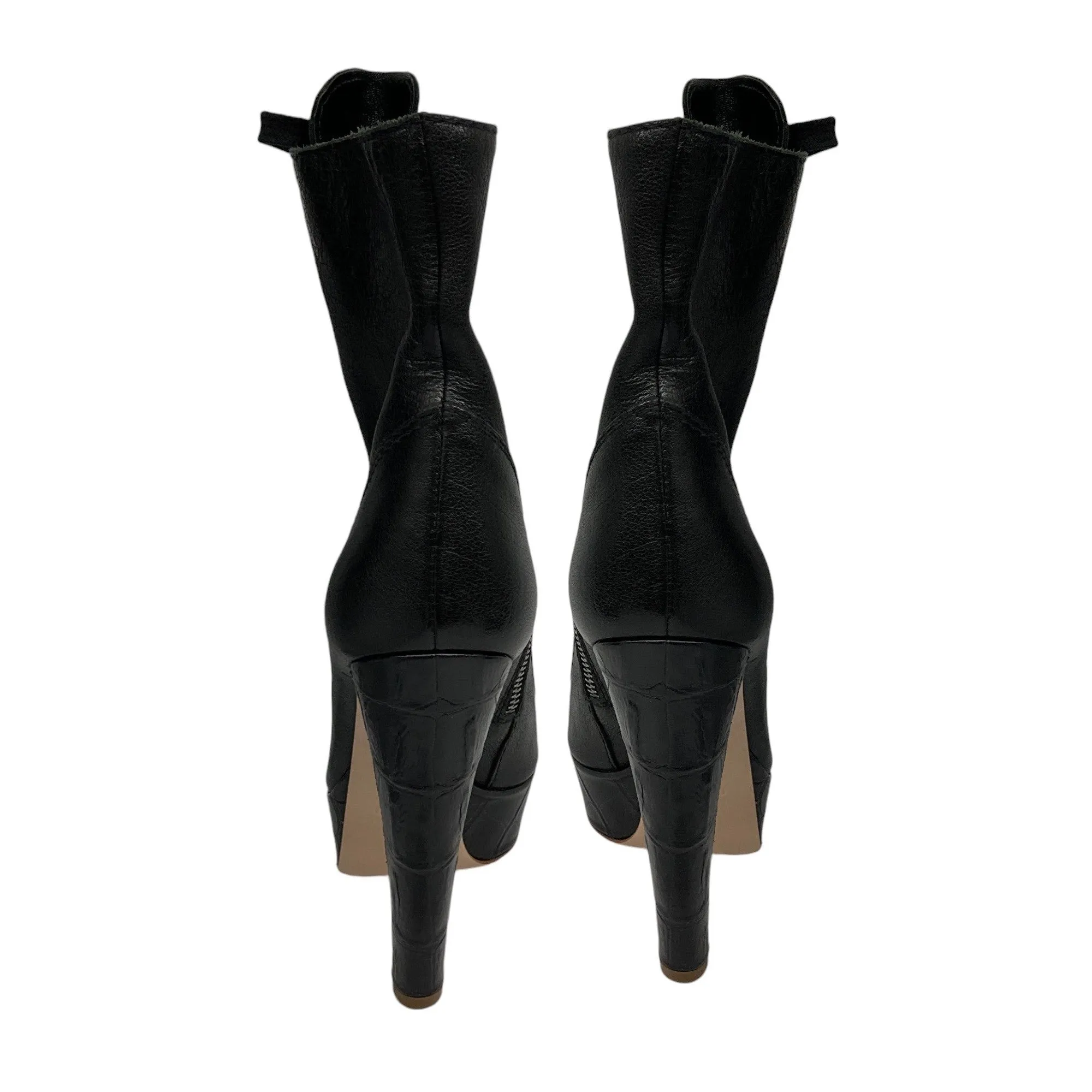 Miu Miu Black Peep Toe Lace-Up Platform Leather Boots