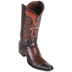 Ostrich Leg Brown European Square Toe Western Boots