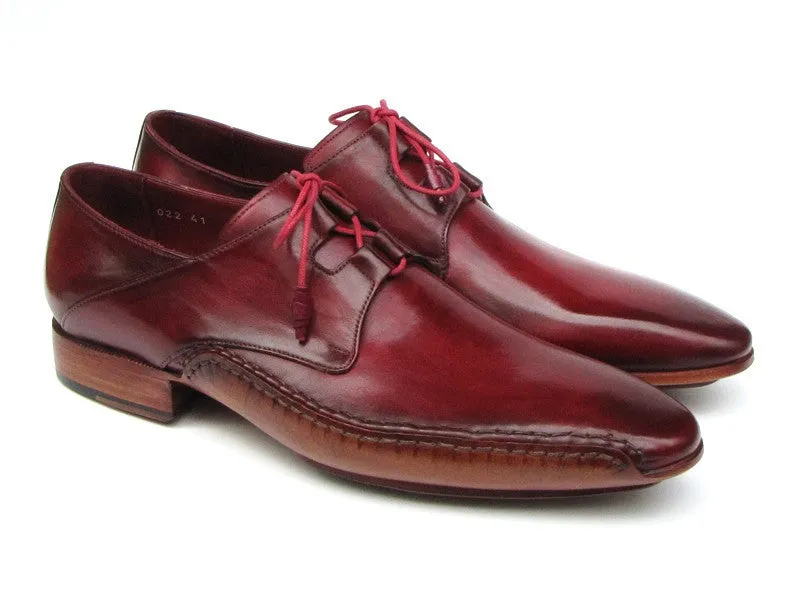 Paul Parkman Ghillie Lacing Side Handsewn Dress Shoes- Burgundy Leather Upper And Leather Sole