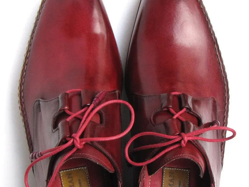 Paul Parkman Ghillie Lacing Side Handsewn Dress Shoes- Burgundy Leather Upper And Leather Sole