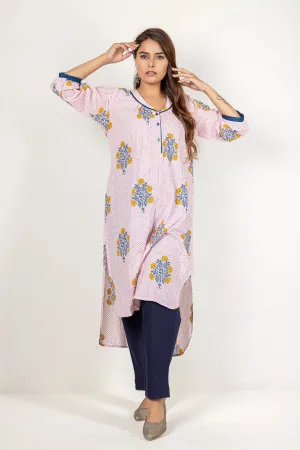 Pink & Blue Hand Block Printed Kurta