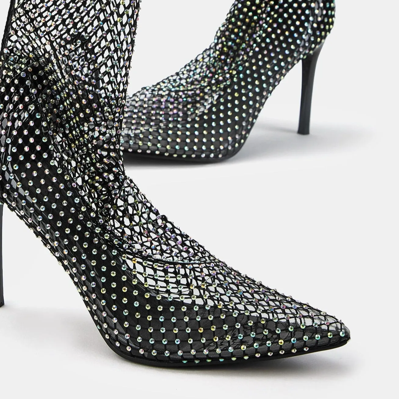 Pointed Toe Rhinestone Heel Boots