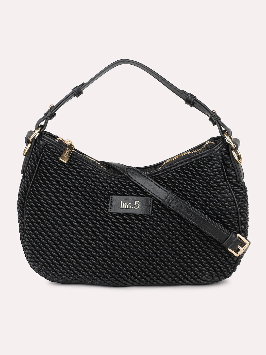 Quilt Black Structured Handheld Hobo Bag