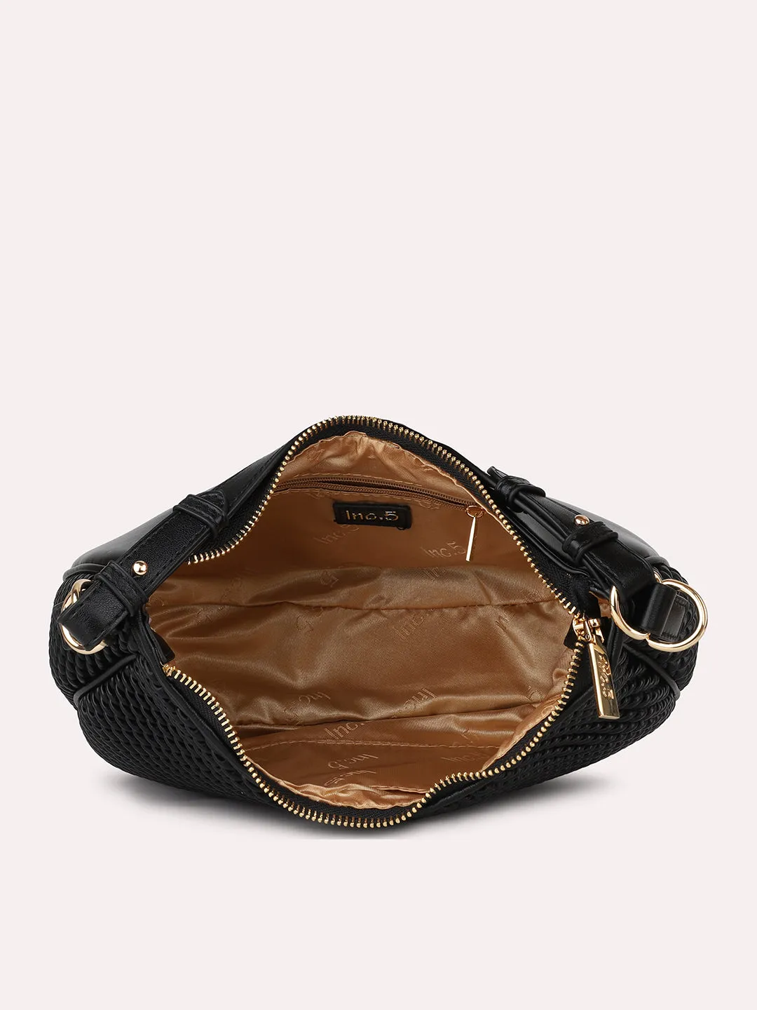 Quilt Black Structured Handheld Hobo Bag