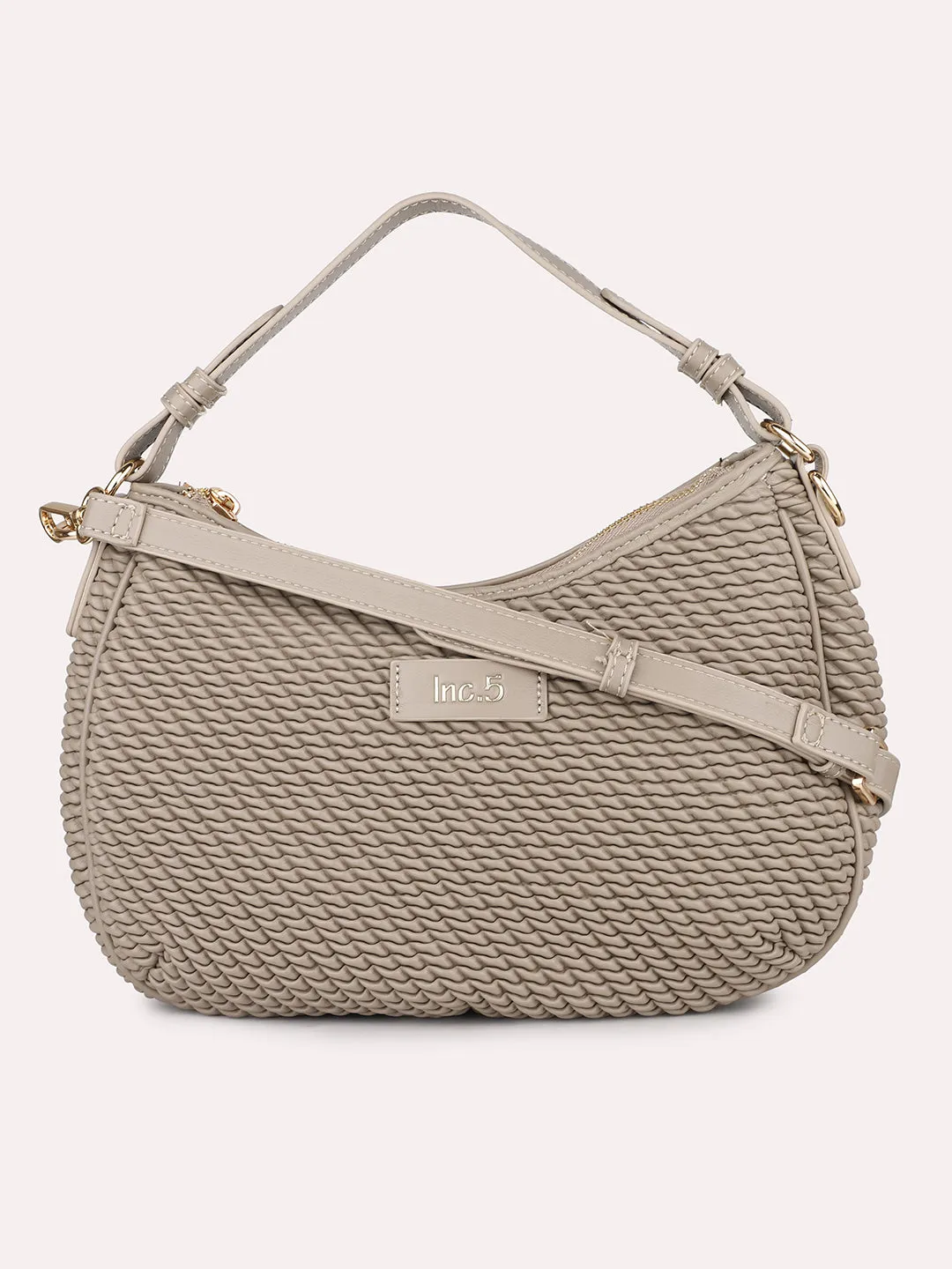 Quilt Grey Structured Handheld Hobo Bag