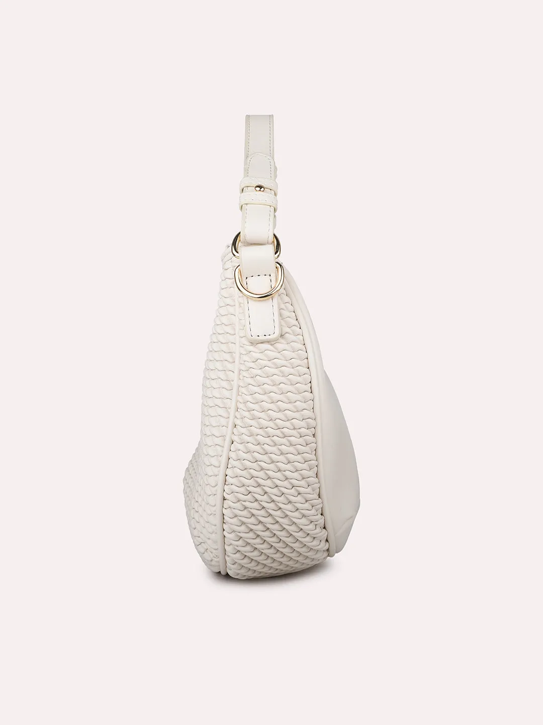 Quilt Off White Structured Handheld Hobo Bag