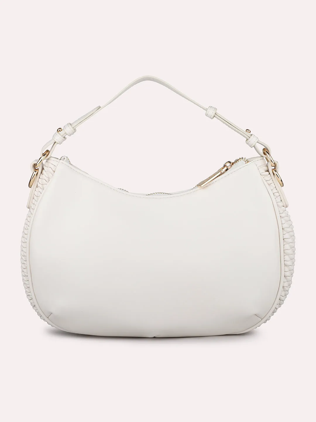 Quilt Off White Structured Handheld Hobo Bag