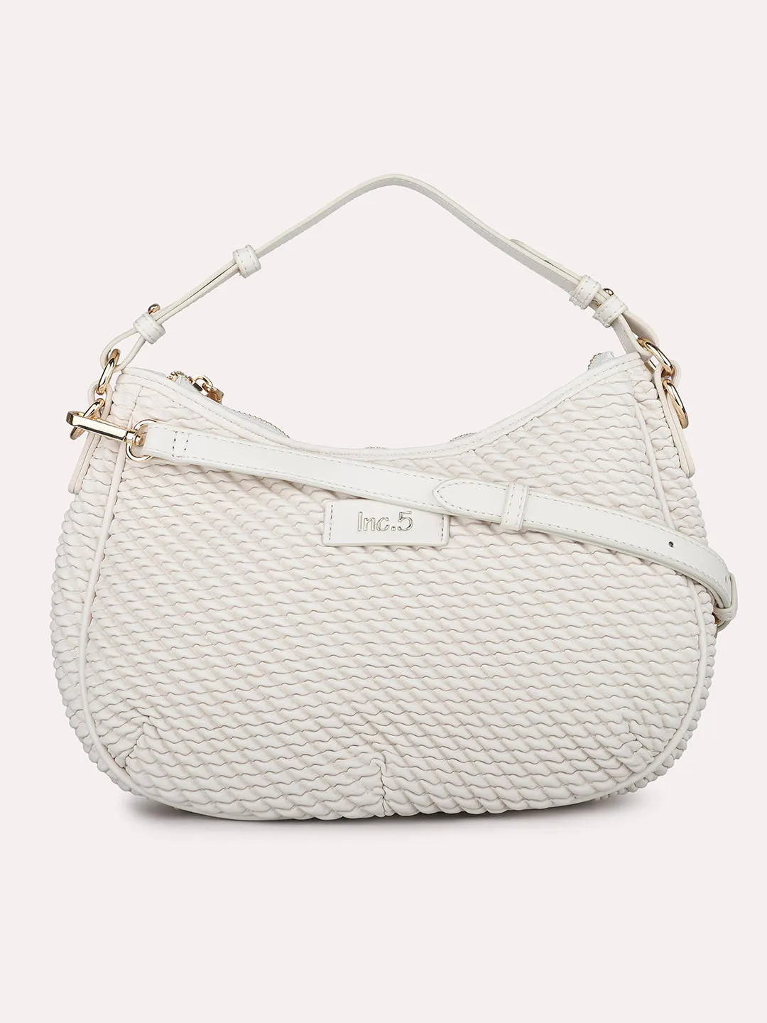 Quilt Off White Structured Handheld Hobo Bag