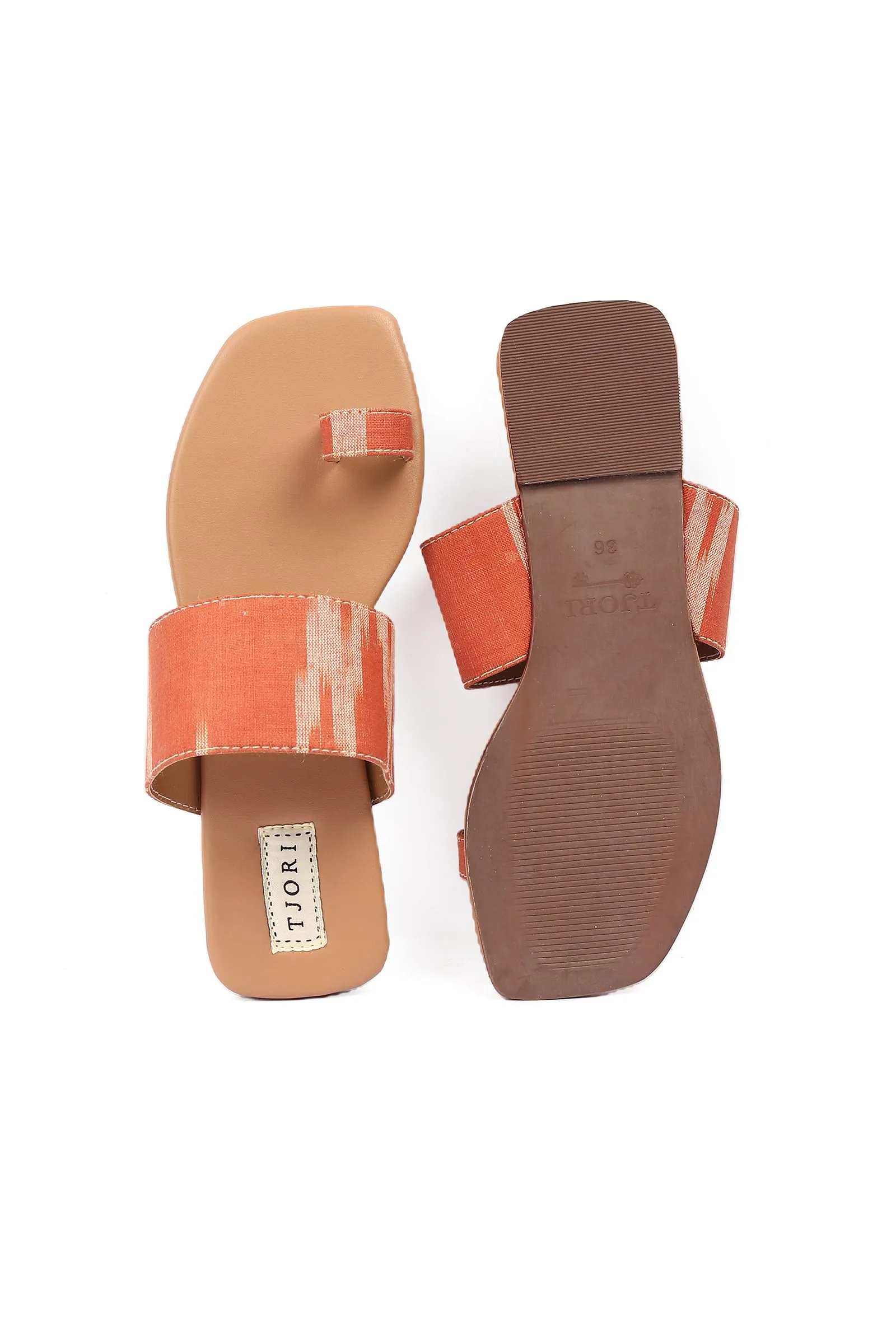 Red & Tawny Brown Ikat One toe Cruelty Free Leather Flats