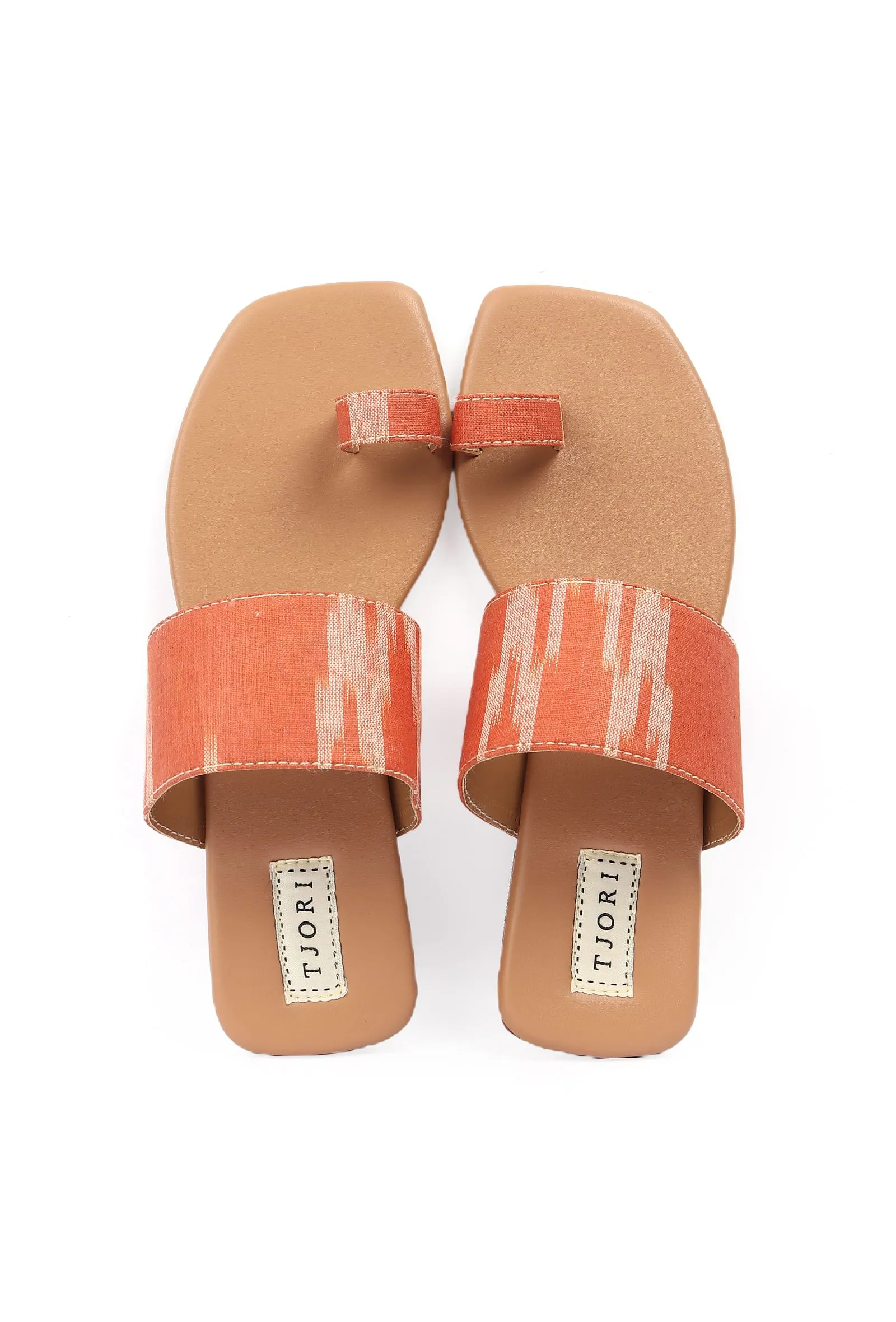 Red & Tawny Brown Ikat One toe Cruelty Free Leather Flats