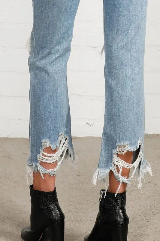 Ripped Frayed High Rise Cropped Straight Denim