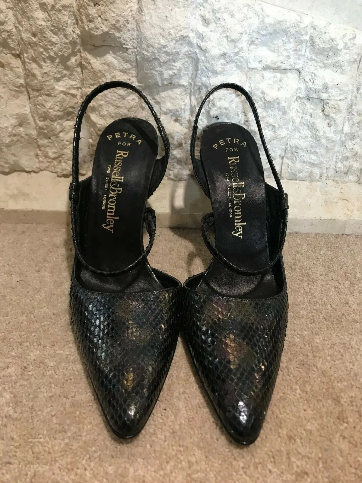 Russell & Bromley Women's Petrol Black Leather Slingback Shoes UK 4 New in original box