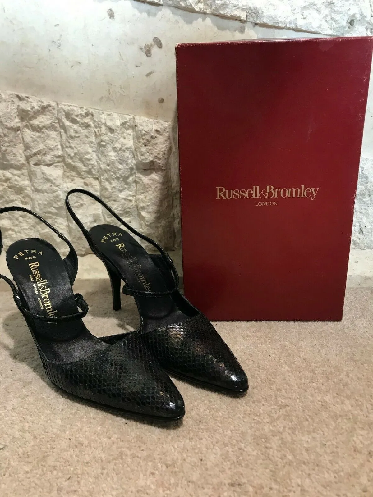 Russell & Bromley Women's Petrol Black Leather Slingback Shoes UK 4 New in original box