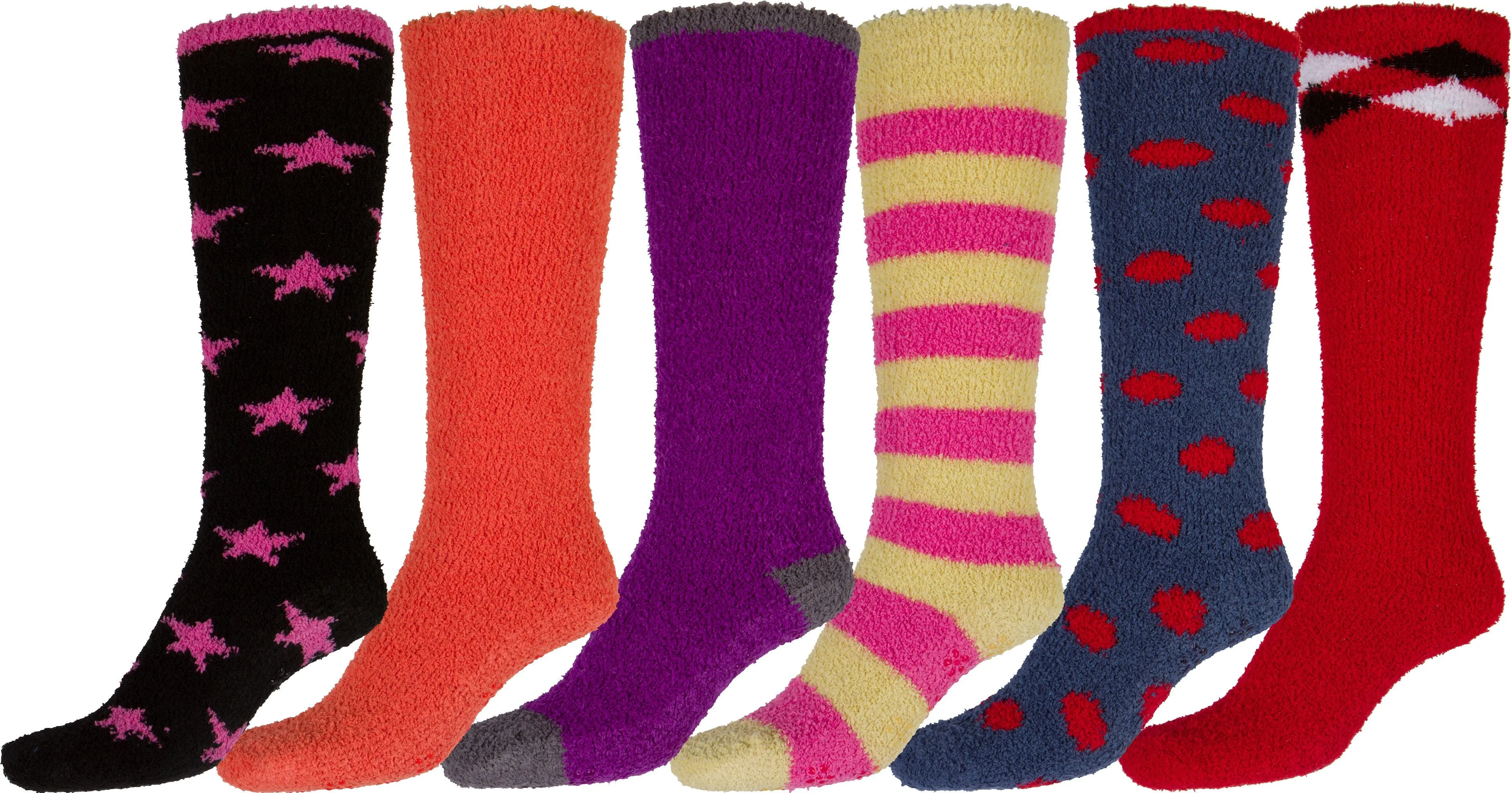 Sakkas Womens Super Soft Anti-Slip Fuzzy Knee High Socks Value Assorted 6-Pack