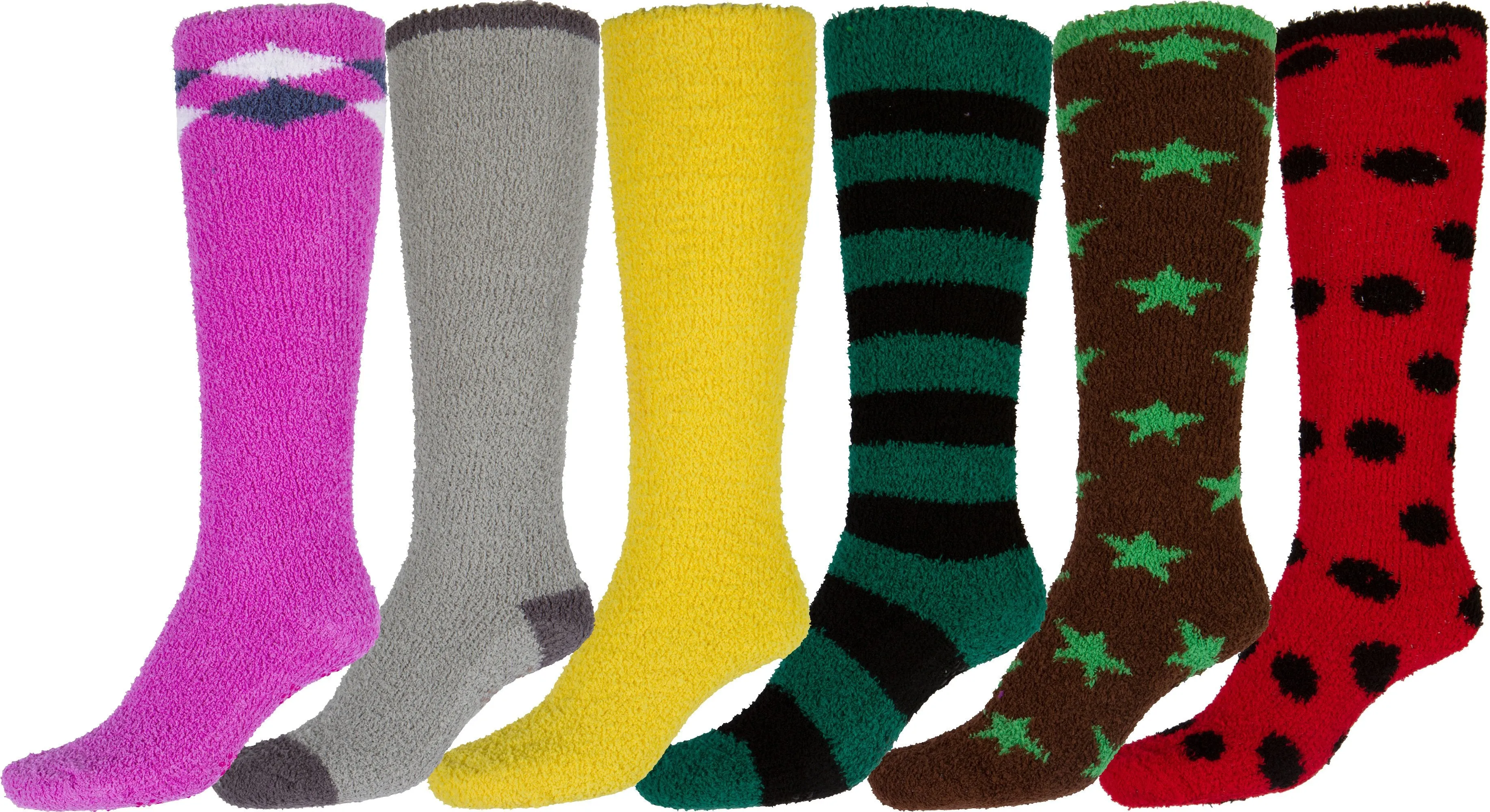 Sakkas Womens Super Soft Anti-Slip Fuzzy Knee High Socks Value Assorted 6-Pack