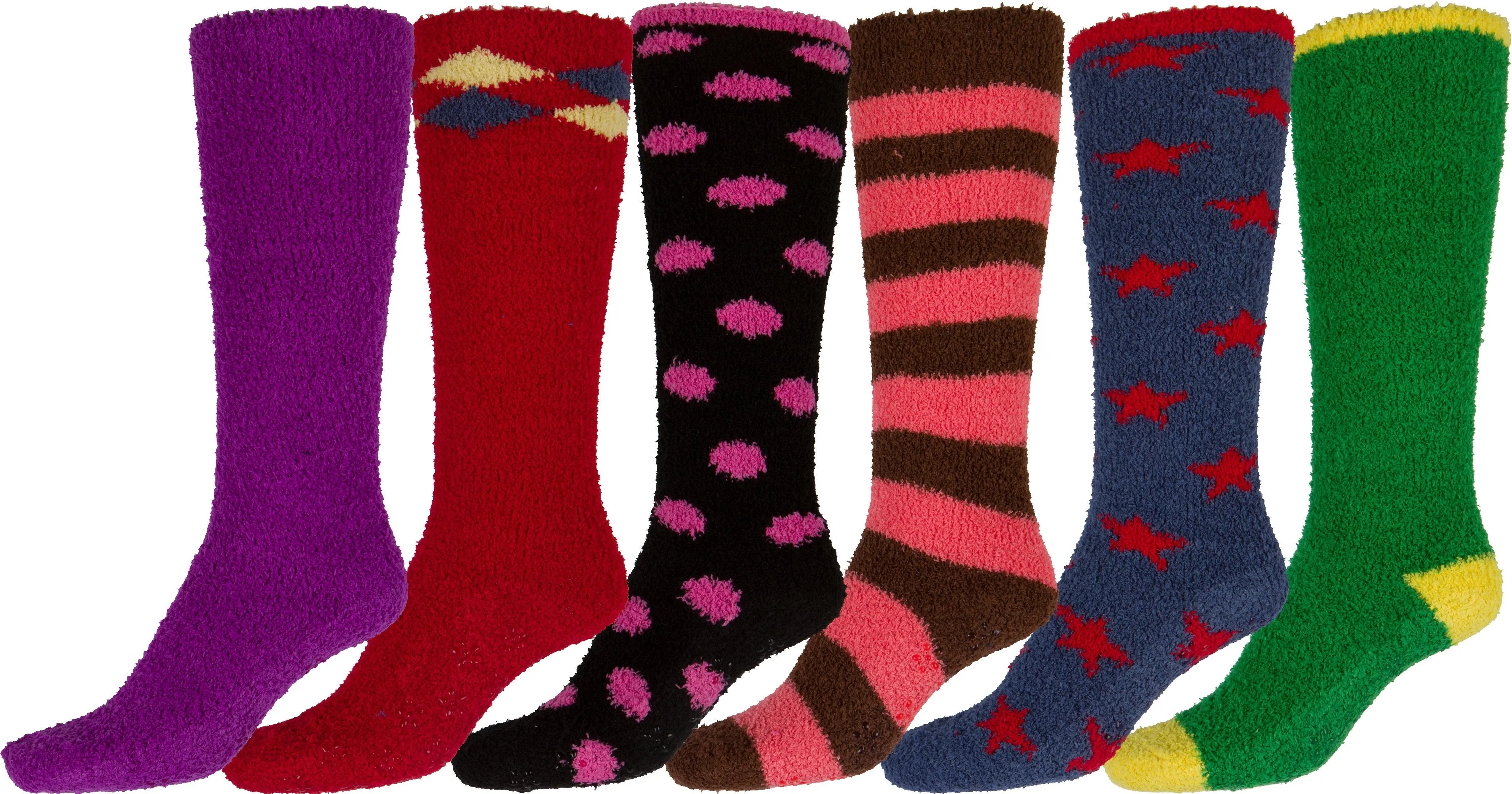 Sakkas Womens Super Soft Anti-Slip Fuzzy Knee High Socks Value Assorted 6-Pack