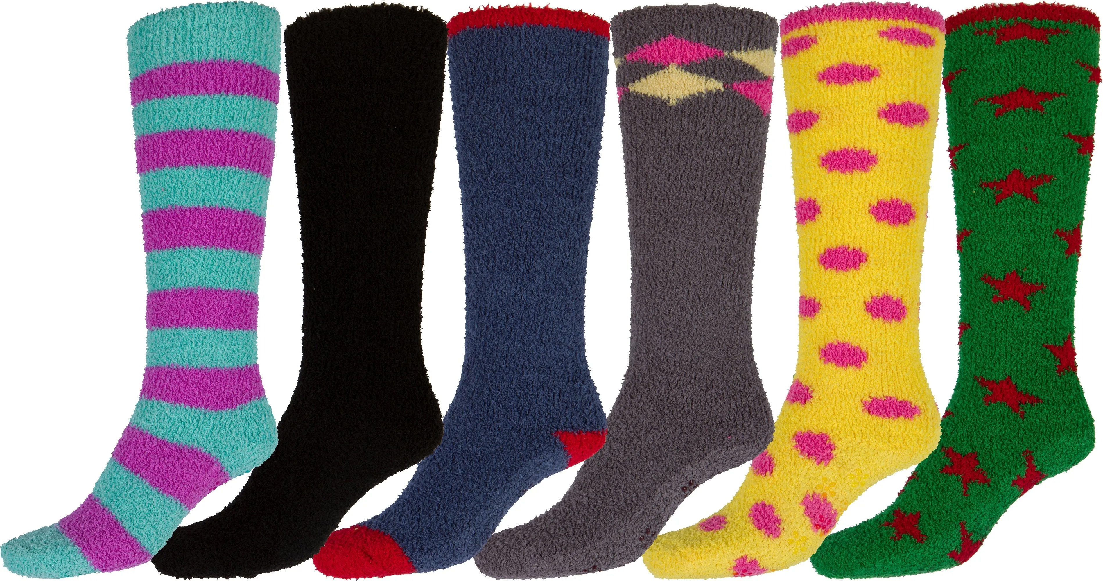 Sakkas Womens Super Soft Anti-Slip Fuzzy Knee High Socks Value Assorted 6-Pack