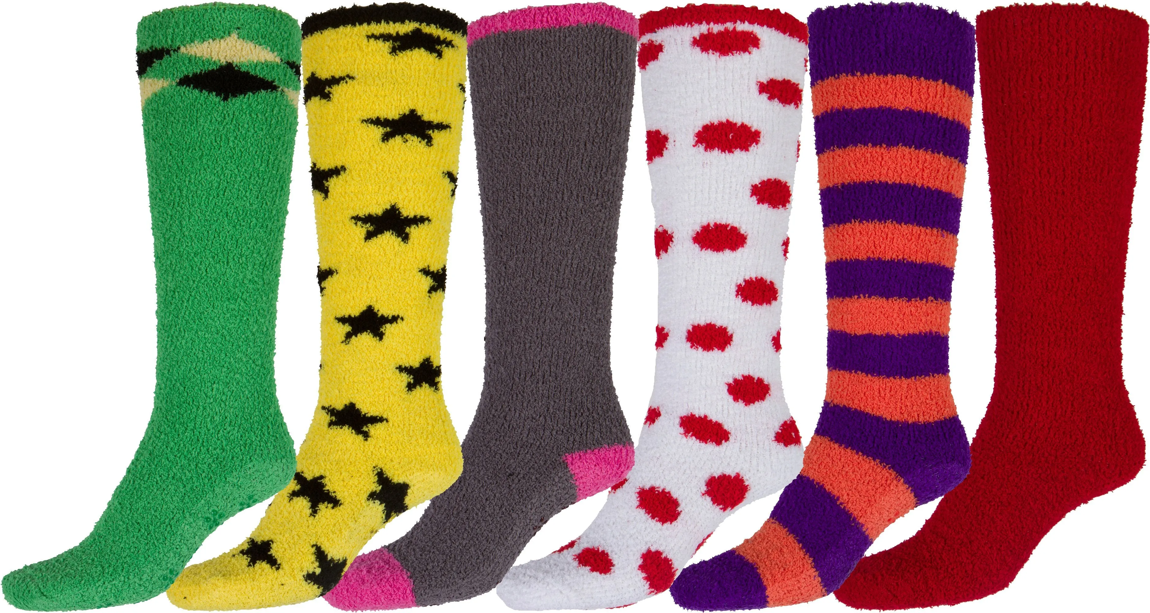 Sakkas Womens Super Soft Anti-Slip Fuzzy Knee High Socks Value Assorted 6-Pack