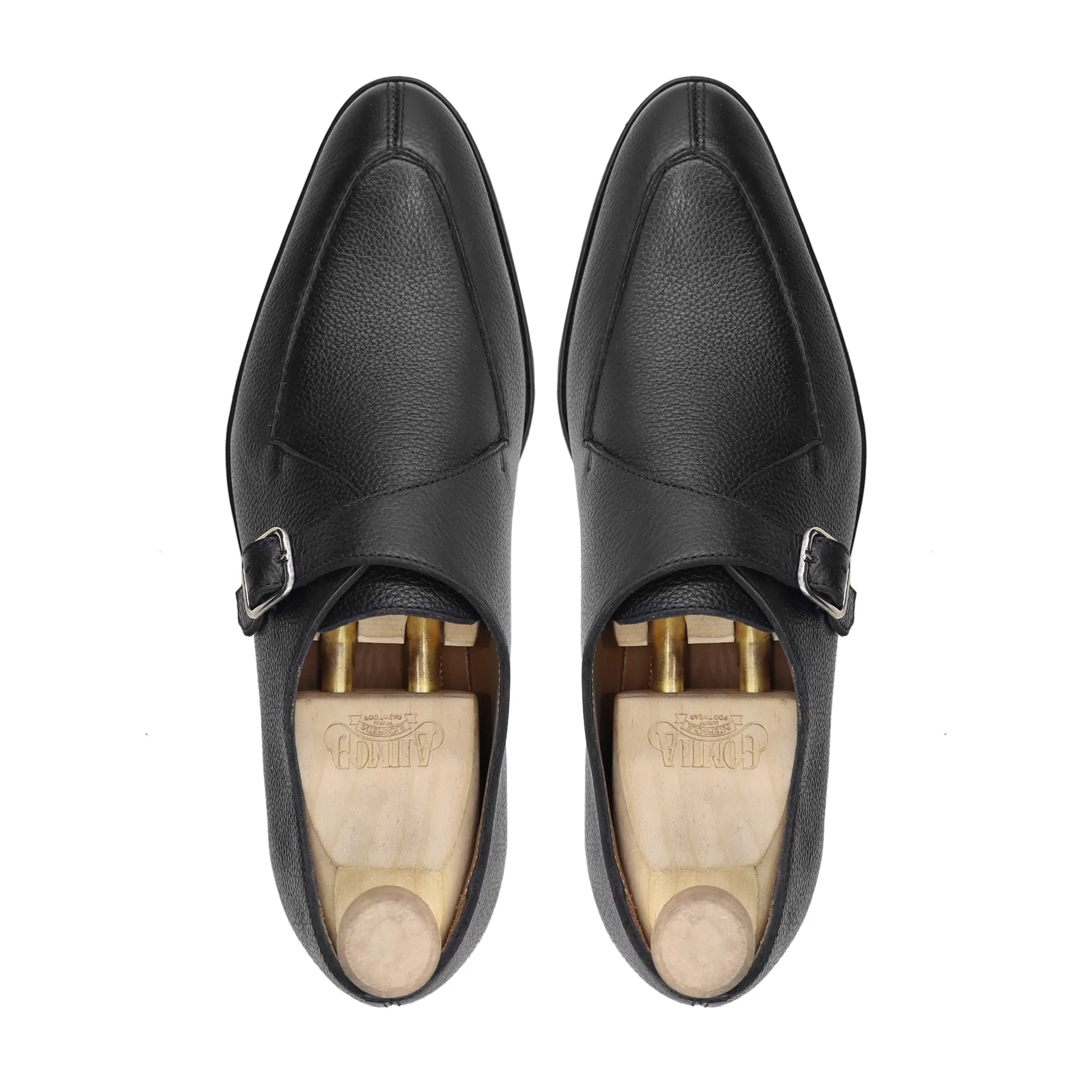 Selfoss - Men's Black Pebble Grain Leather Single Monkstrap