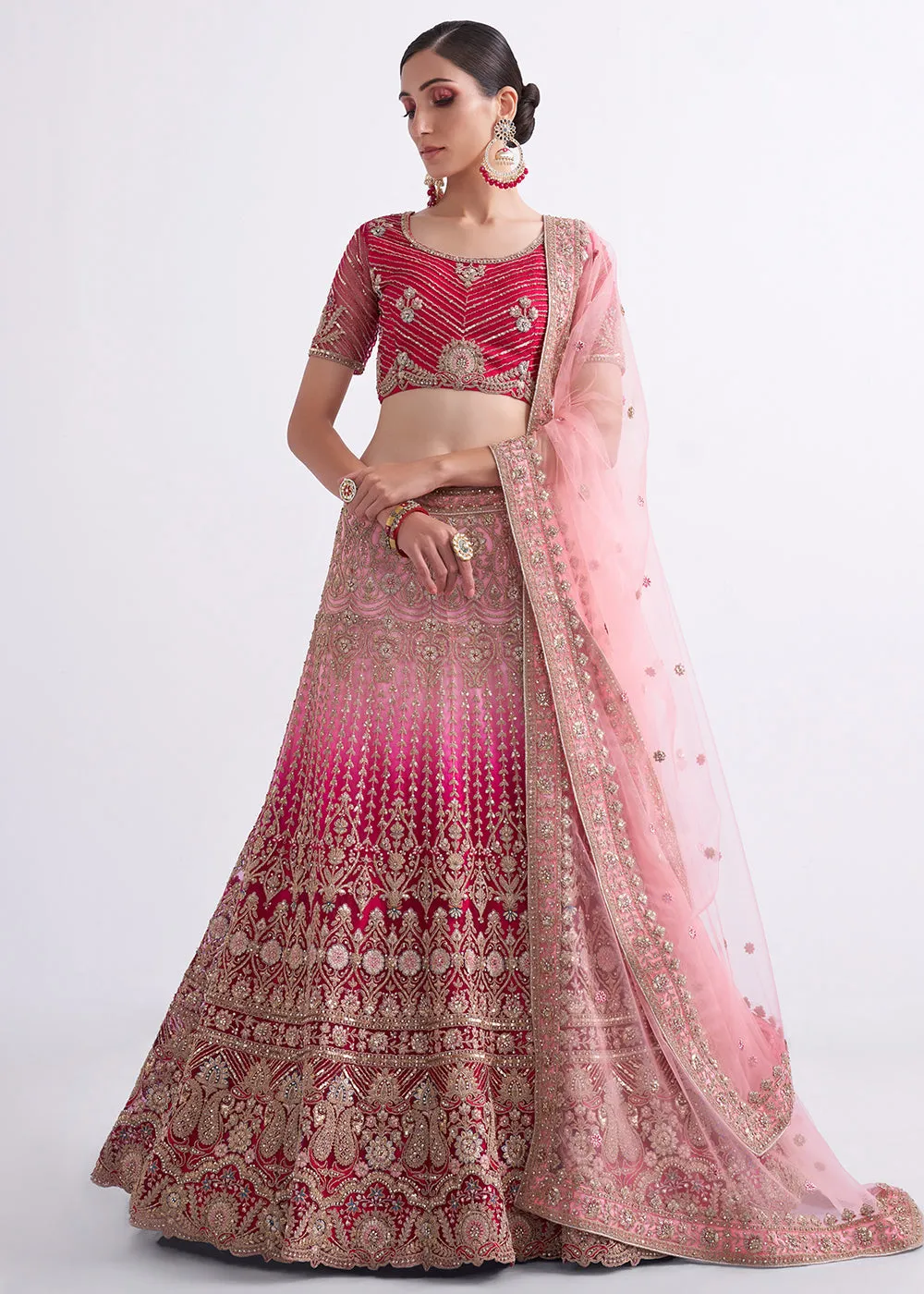 Shaded Rani Pink Wedding Style Designer Bridal Lehenga Choli