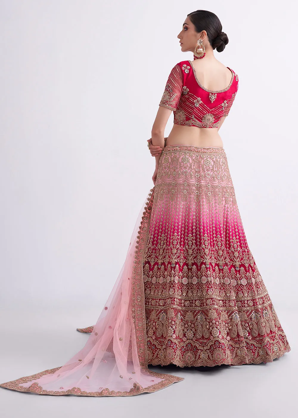 Shaded Rani Pink Wedding Style Designer Bridal Lehenga Choli