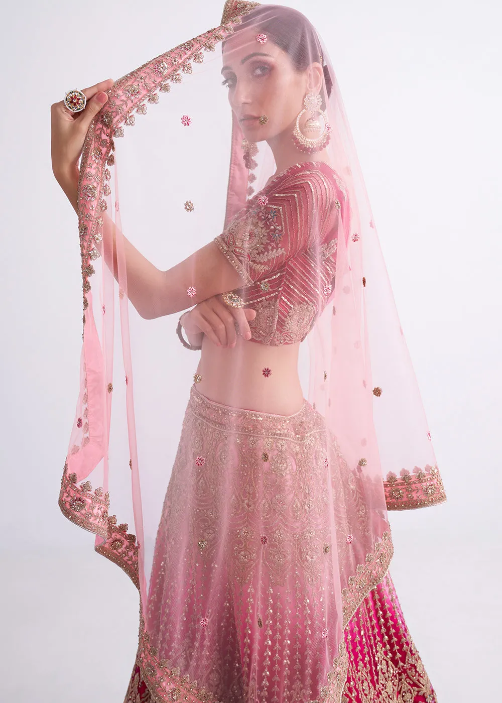 Shaded Rani Pink Wedding Style Designer Bridal Lehenga Choli