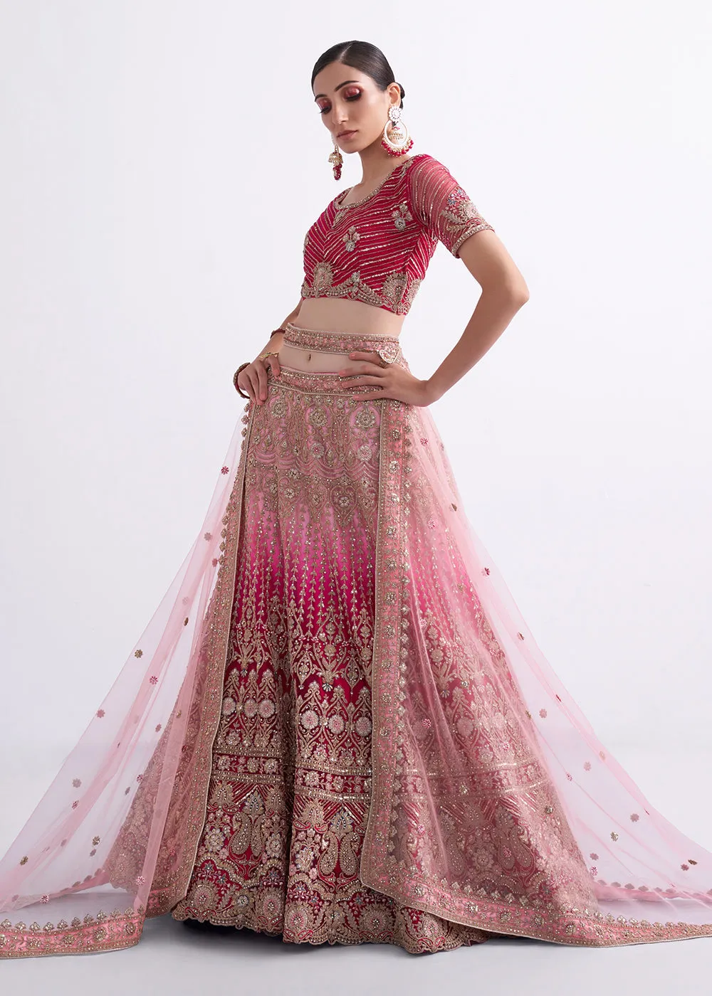 Shaded Rani Pink Wedding Style Designer Bridal Lehenga Choli