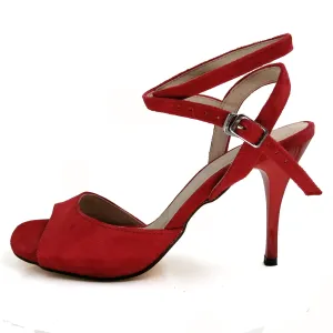 SHJ Women's Red Suede 10cm Heels Dance Shoes Salsa Shoes Ankle Strap Tango Shoes