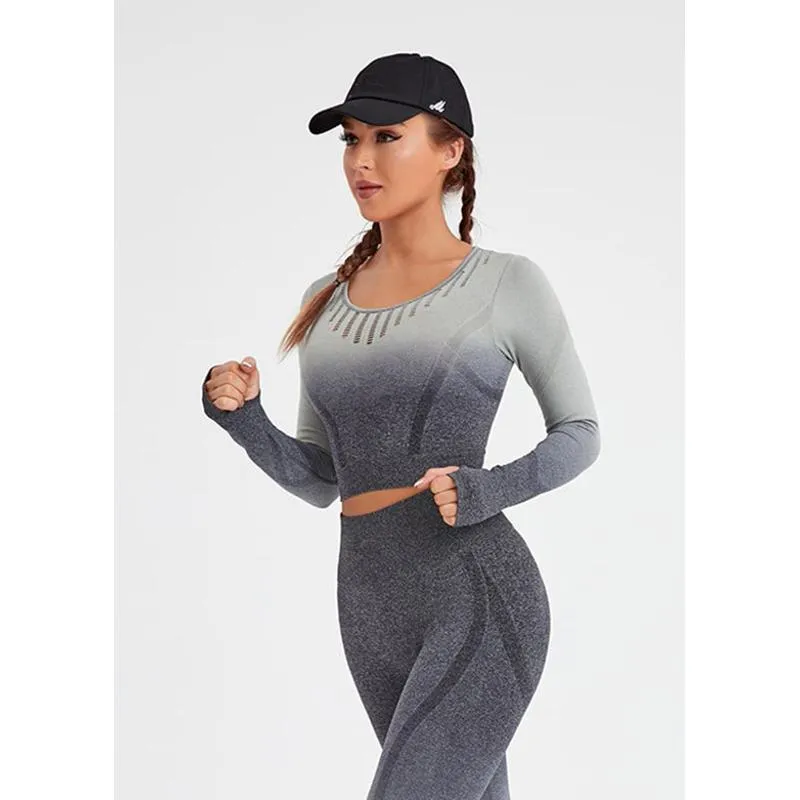 Sports Fitness Gradient Tight-Fitting Seamless Outdoor Sports Tee