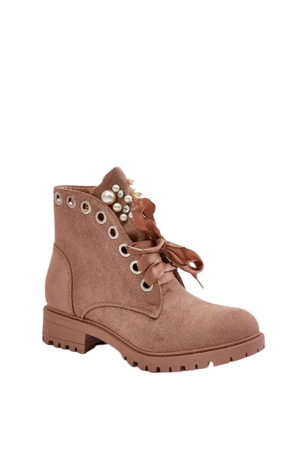 TEEK - Beige Laced Pearl Tongue Boots