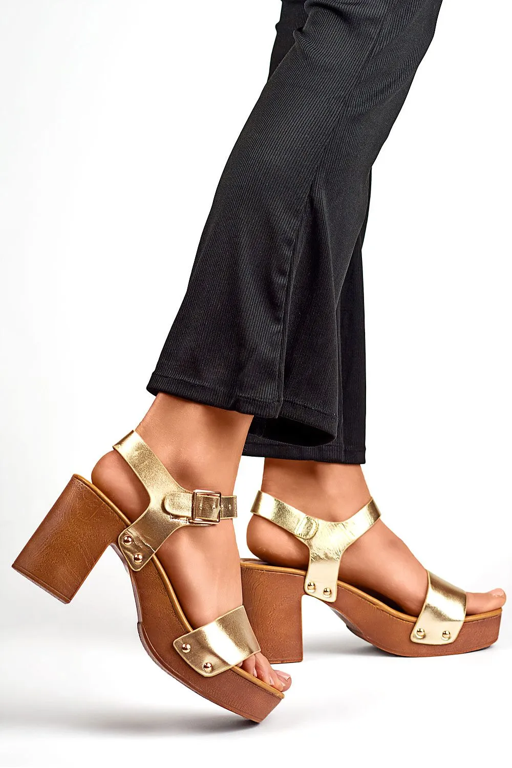 TEEK - Block Wood Heeled Strap Sandals