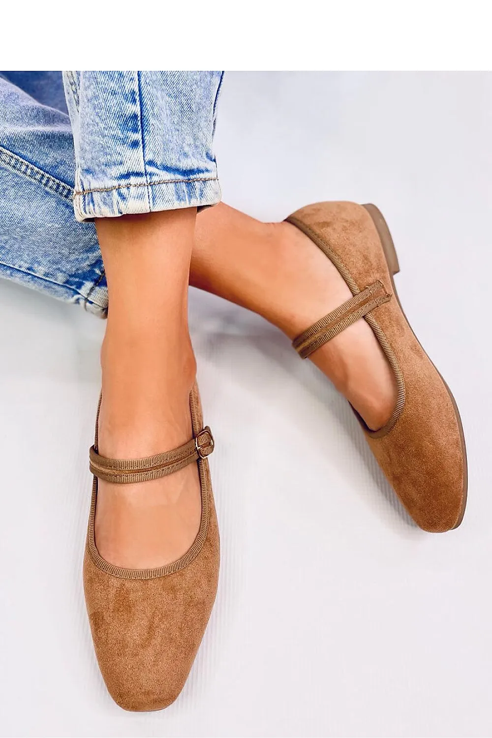 TEEK - Brown Strap Suede Ballet Flats