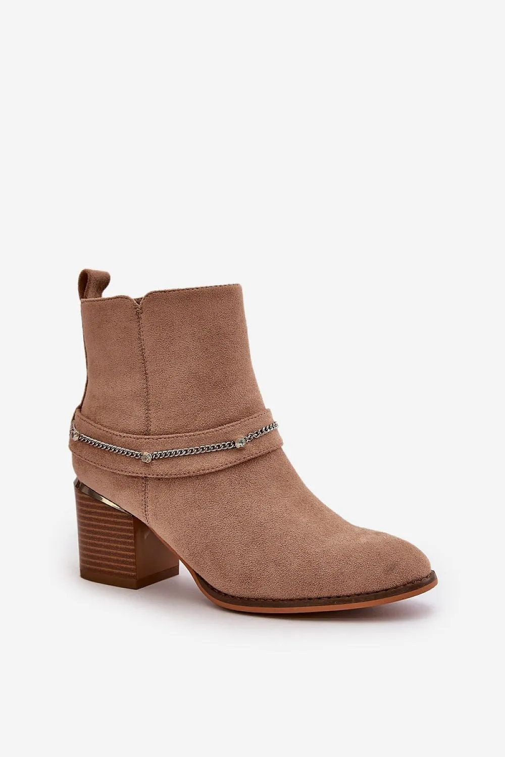 TEEK - Chained Accent Suede Heeled Ankle Boots