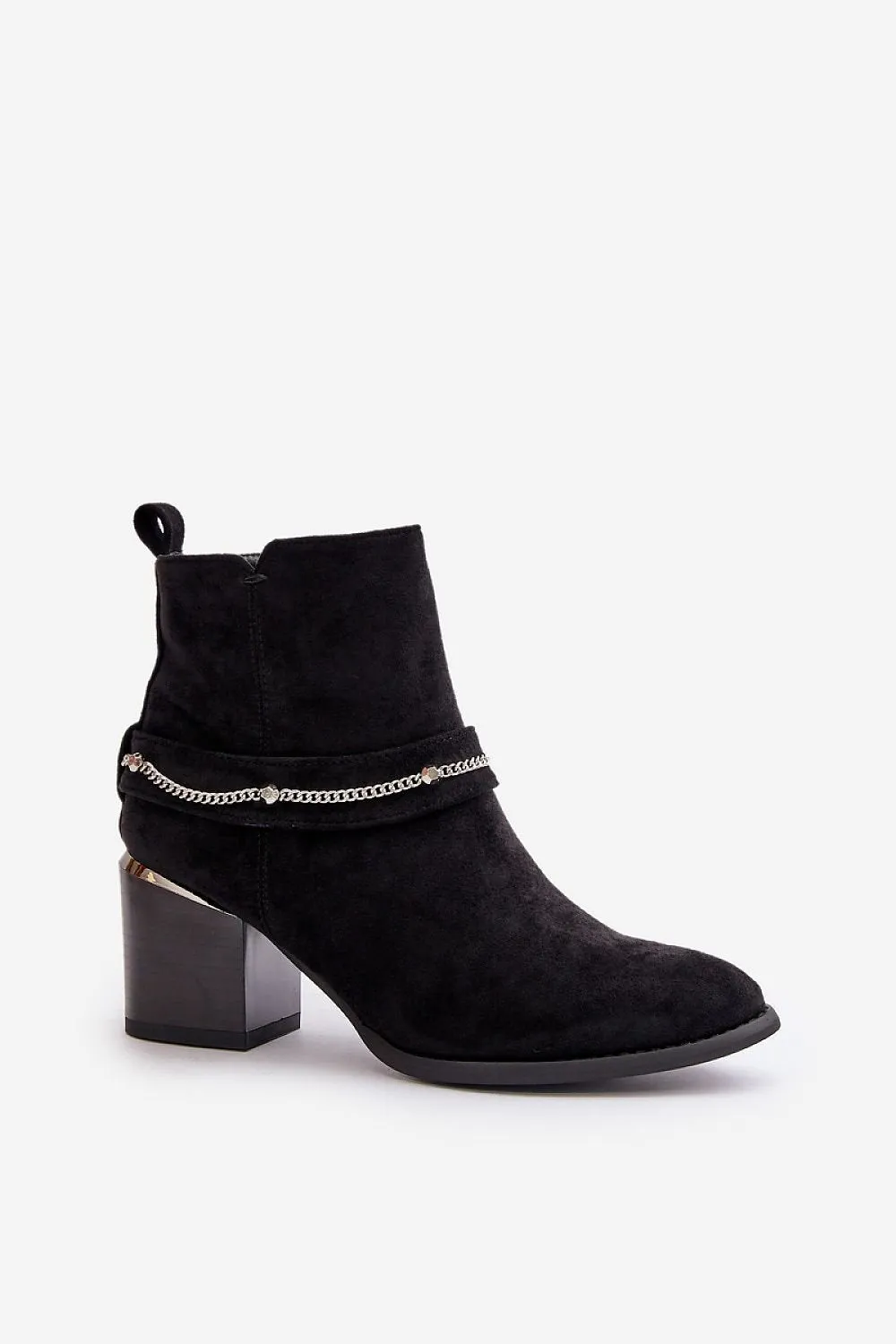 TEEK - Chained Accent Suede Heeled Ankle Boots