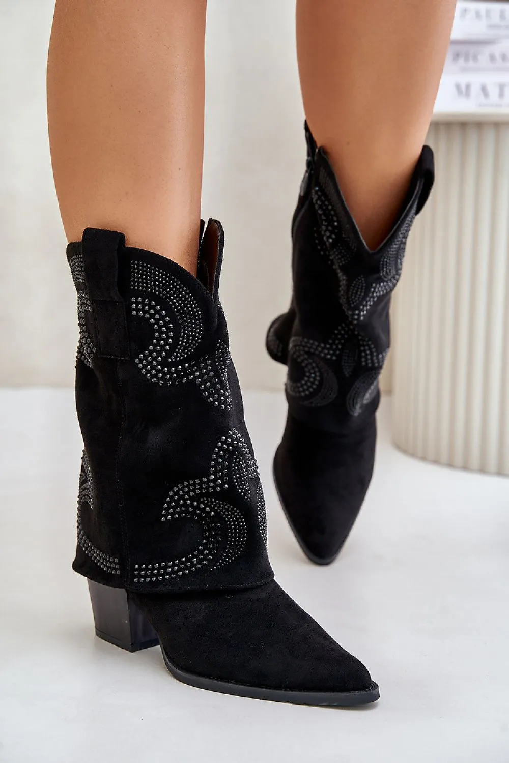 TEEK - Low Cuff Heel Western Suede Boots