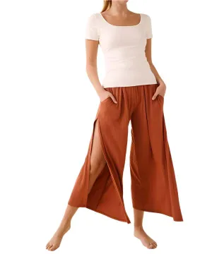 TEEK - RUST BAMBOO ANKLE LENGTH SLIT PANTS